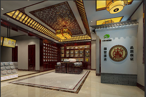 迎江古朴典雅的中式茶叶店大堂设计效果图