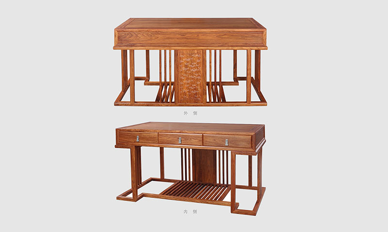 迎江 别墅中式家居书房装修实木书桌效果图